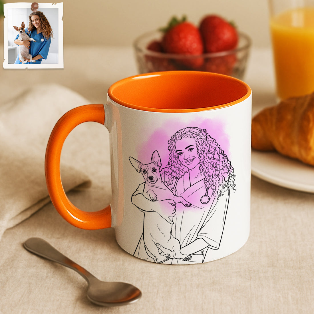 Personalized Nurse Vet Portrait Detailed Line Art Accent Mug with Custom Text, Coffee Cup, 11 oz, 15 oz