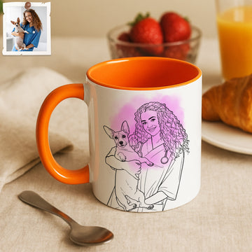 Personalized Nurse Vet Portrait Detailed Line Art Accent Mug with Custom Text, Coffee Cup, 11 oz, 15 oz