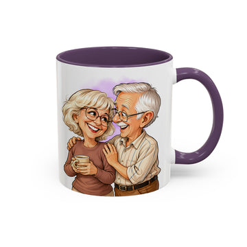 Personalized Couple Portrait Caricature Accent Mug with Custom Text, Romantic Coffee Cup, 11 oz, 15 oz