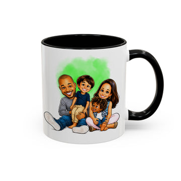 Personalized Family Portrait Caricature Accent Mug with Custom Text, Coffee Cup, 11 oz, 15 oz