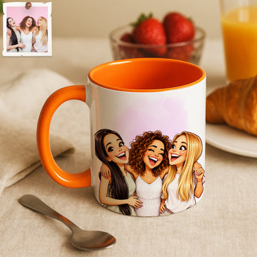 Personalized Friend Portrait Caricature Accent Mug with Custom Text, Coffee Cup, 11 oz, 15 oz