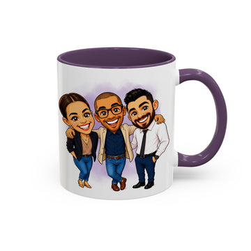 Personalized Friend Portrait Caricature Accent Mug with Custom Text, Coffee Cup, 11 oz, 15 oz
