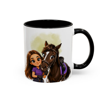 Personalized Pet and Owner Portrait Caricature Accent Mug with Custom Text, Coffee Cup, 11 oz, 15 oz