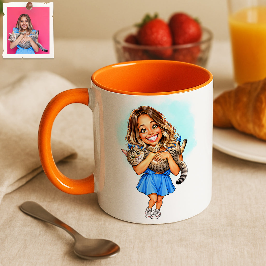 Personalized Pet and Owner Portrait Caricature Accent Mug with Custom Text, Coffee Cup, 11 oz, 15 oz