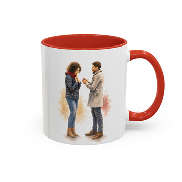 Personalized Engagement Portrait Watercolor Accent Mug with Custom Text, Coffee Cup, 11 oz, 15 oz
