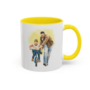 Personalized Dad or Grandpa Portrait Watercolor Accent Mug with Custom Text, Coffee Cup, 11 oz, 15 oz