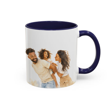 Personalized Big Family Portrait Watercolor Accent Mug with Custom Text, Coffee Cup, 11 oz, 15 oz