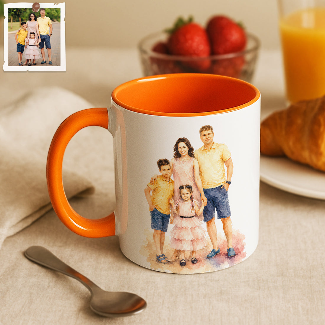 Personalized Big Family Portrait Watercolor Accent Mug with Custom Text, Coffee Cup, 11 oz, 15 oz