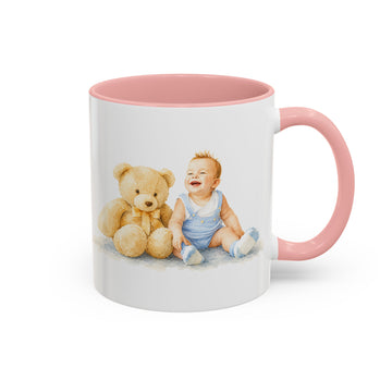Personalized Newborn Toddler Portrait Watercolor Accent Mug with Custom Text, Coffee Cup, 11 oz, 15 oz