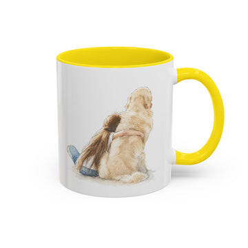 Personalized Cat Dog and Owner Watercolor Accent Mug, Custom Text Coffee Cup, 11 oz, 15 oz