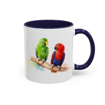 Personalized Pet and Owner Portrait Watercolor Accent Mug with Custom Text, Bird Chicken Rabbit Coffee Cup, 11 oz, 15 oz