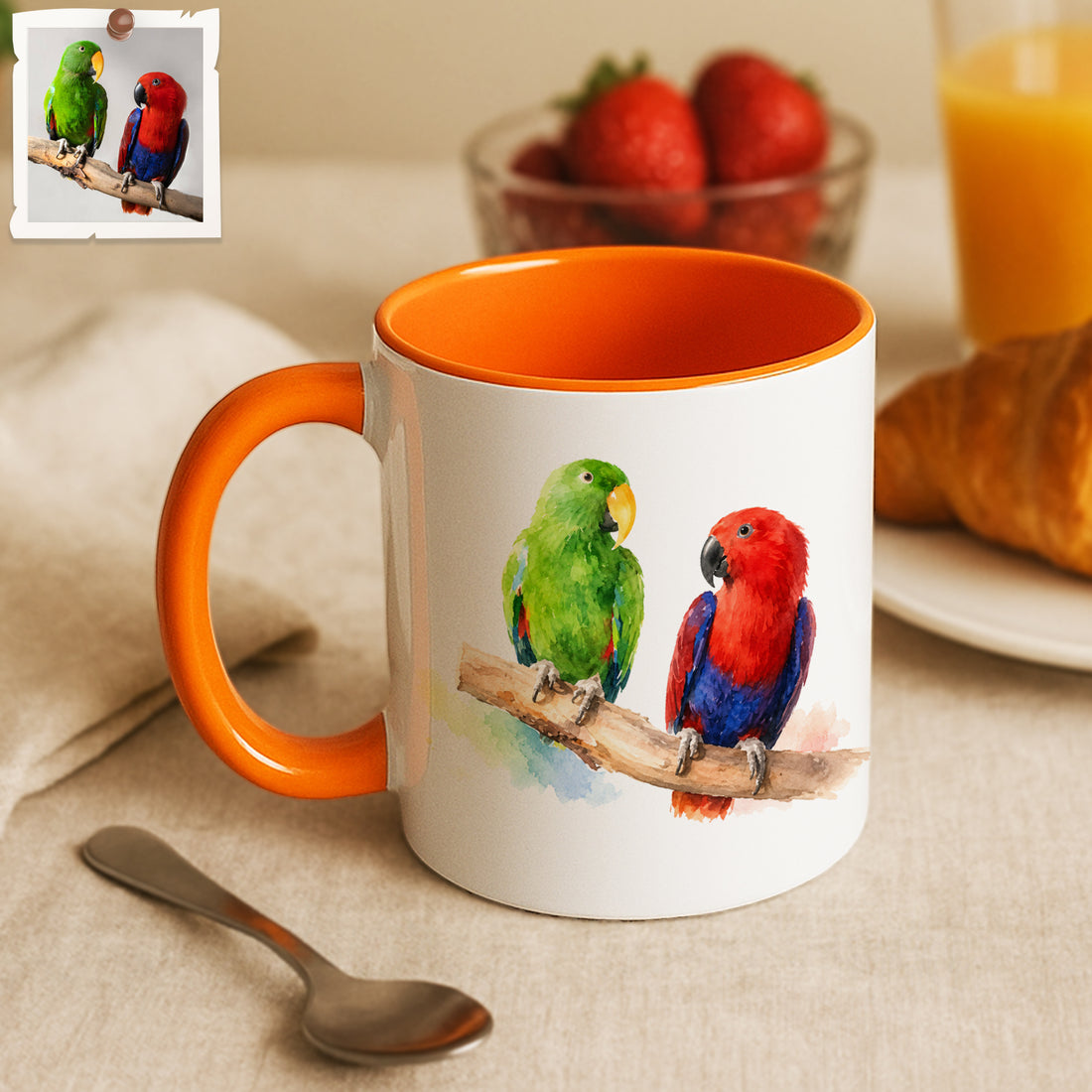 Personalized Pet and Owner Portrait Watercolor Accent Mug with Custom Text, Bird Chicken Rabbit Coffee Cup, 11 oz, 15 oz