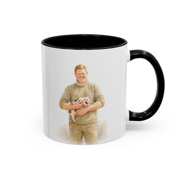 Personalized Pet and Owner Portrait Watercolor Accent Mug with Custom Text, Farm Pet Horse Coffee Cup, 11 oz, 15 oz