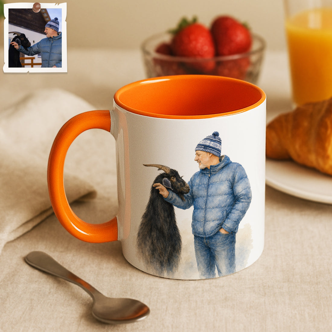 Personalized Pet and Owner Portrait Watercolor Accent Mug with Custom Text, Farm Pet Horse Coffee Cup, 11 oz, 15 oz
