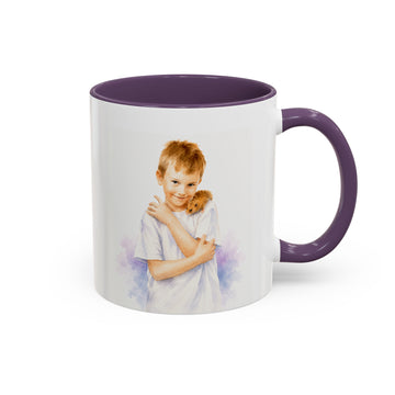 Personalized Pet and Owner Portrait Watercolor Accent Mug with Custom Text, Small Pets Reptile Coffee Cup, 11 oz, 15 oz
