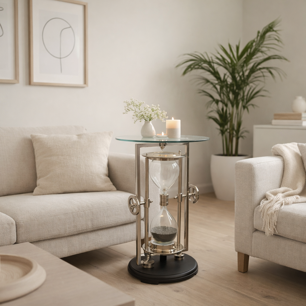 Hourglass Coffee Table – Handcrafted Chromed Steel & Tempered Glass