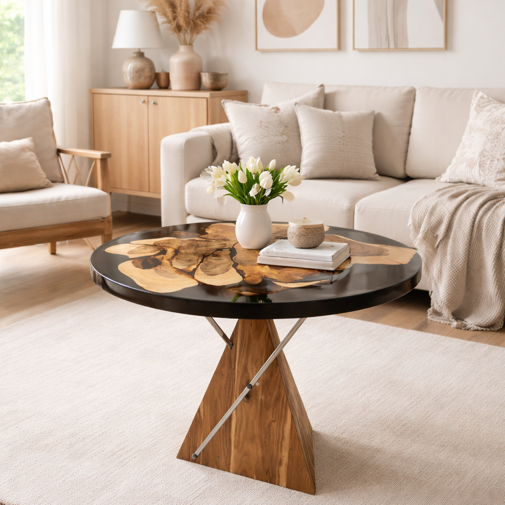 Pyramid High Bar Table – Architect-Designed Solid Wood, Resin & Steel Masterpiece