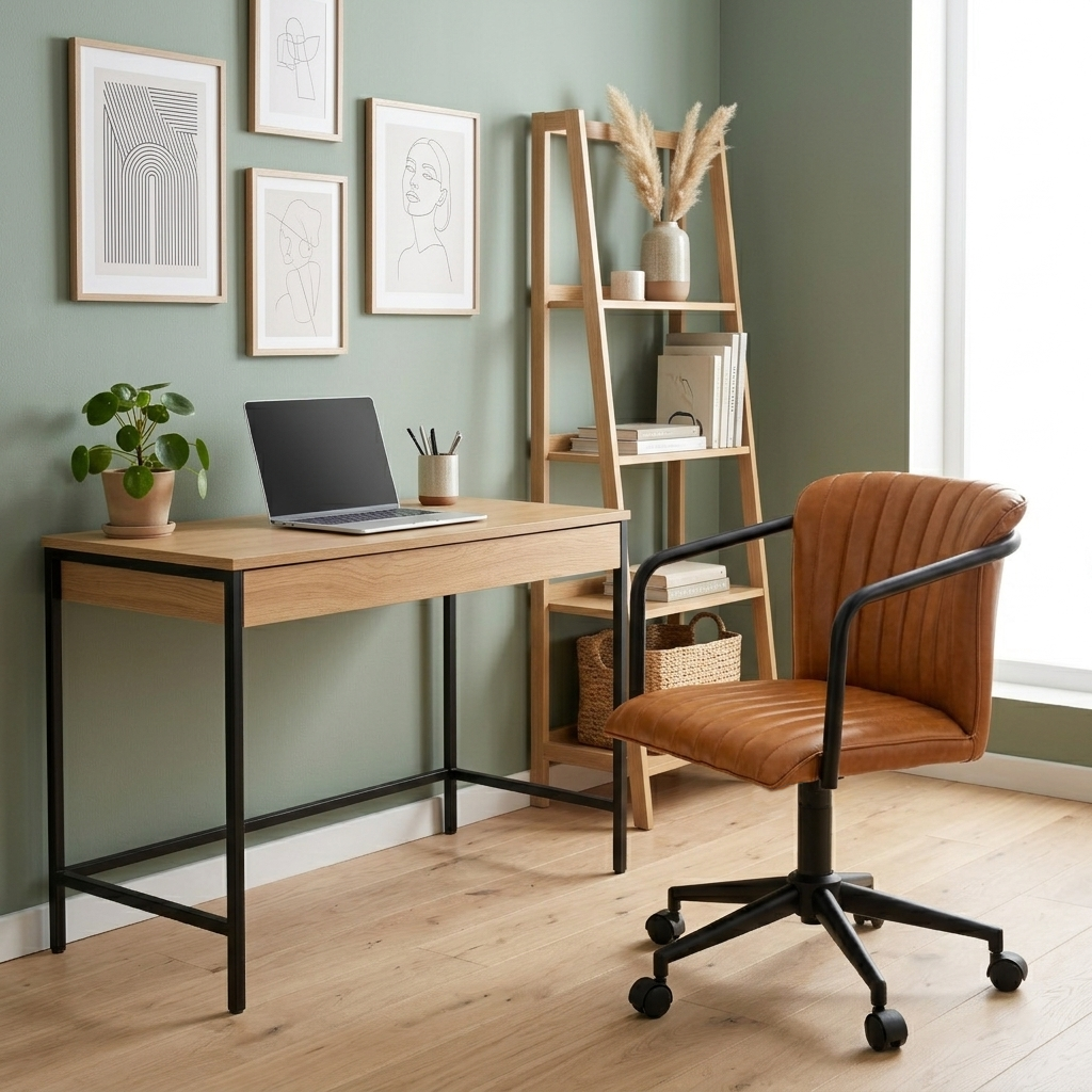 Jim Office Chair – Handcrafted Green Smoke Genuine Leather & Wrought Iron