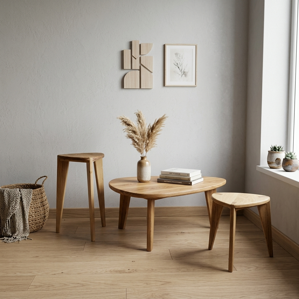 Nise Heimen Duo M – Handcrafted Waterproof Acacia Wood Stool Set