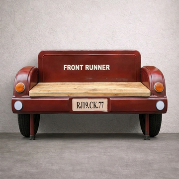 Banc Coffre de Voiture – Pièce maîtresse industrielle en fer forgé main et bois massif