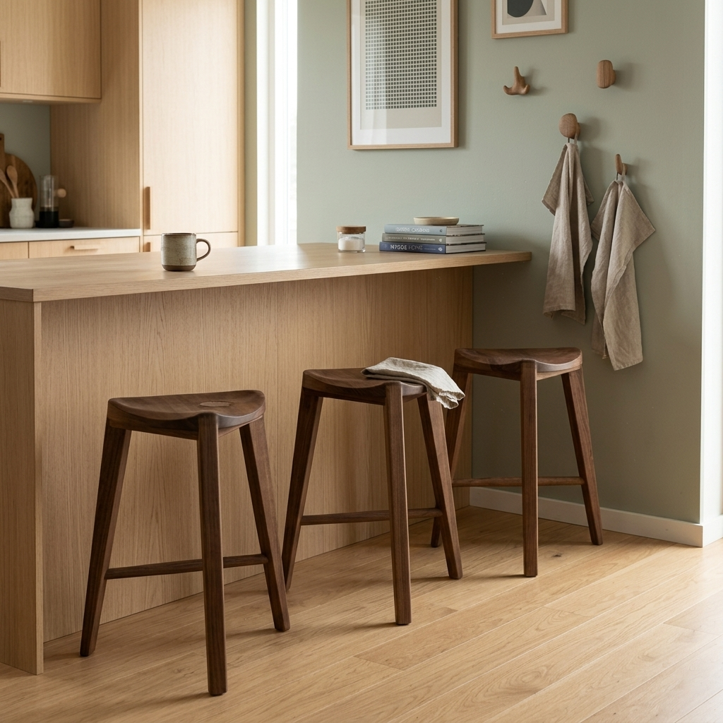 Nire XL Stool – Handcrafted Solid Elm Wood with Carved Seat