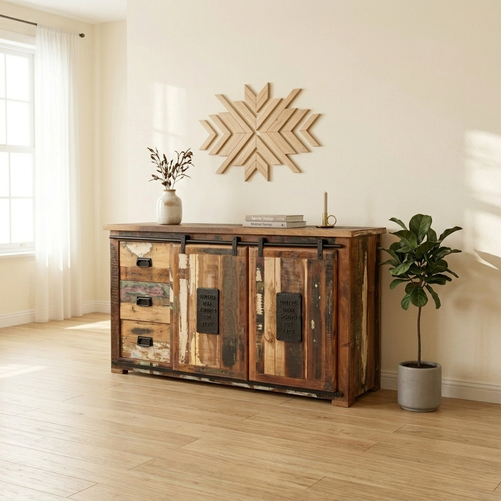 Jupiter 150 Sideboard – Handcrafted Sustainable Recycled Solid Wood & Iron Cabinet