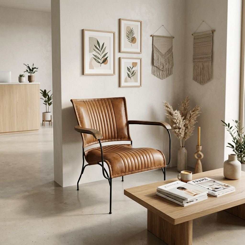 Mahe Armchair – Handcrafted Vintage Bovine Leather & Wrought Iron Lounger