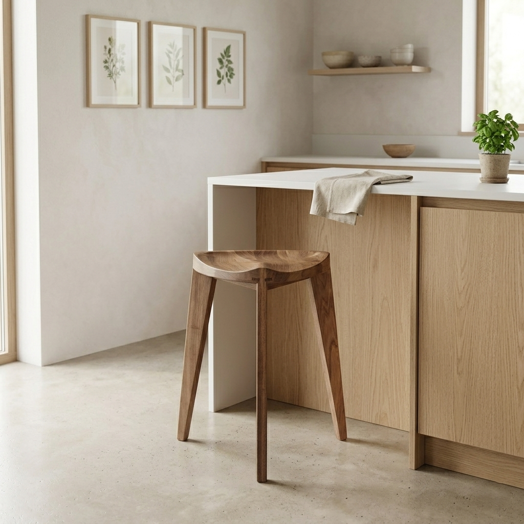 Kurumi Oku Natur L – Handcrafted Solid European Walnut Three-Legged Stool