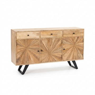 Sun Sideboard – Handcrafted Solid Wood & Vintage Industrial 3-Door Credenza