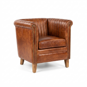 Lola Armchair – Handcrafted Solid Wood & Vintage Genuine Bovine Leather