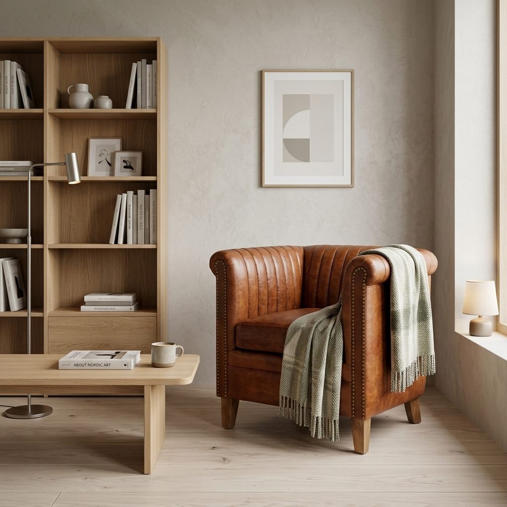 Lola Armchair – Handcrafted Solid Wood & Vintage Genuine Bovine Leather