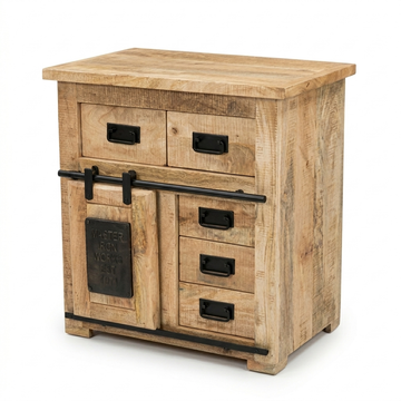 Jupiter 70 Natural Sideboard – Compact Solid Wood Cabinet with Sliding Door & Iron Details