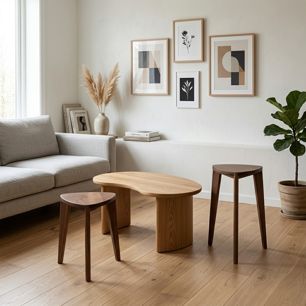 Takai Tall Nesting Side Tables – Handcrafted Steamed Walnut Triangle Set