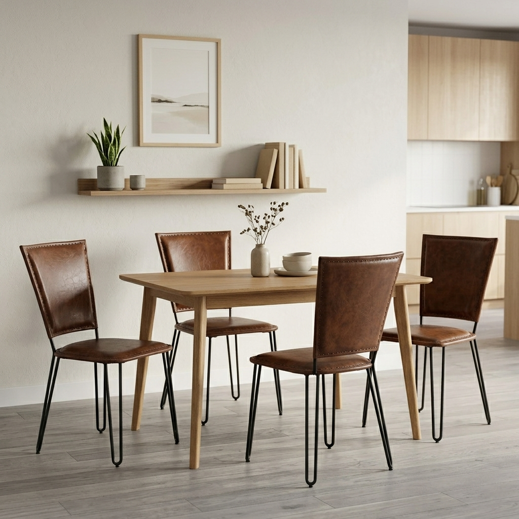 Set of 6 Boulangerie Chairs – Minimalist Handcrafted Genuine Leather & Industrial Iron