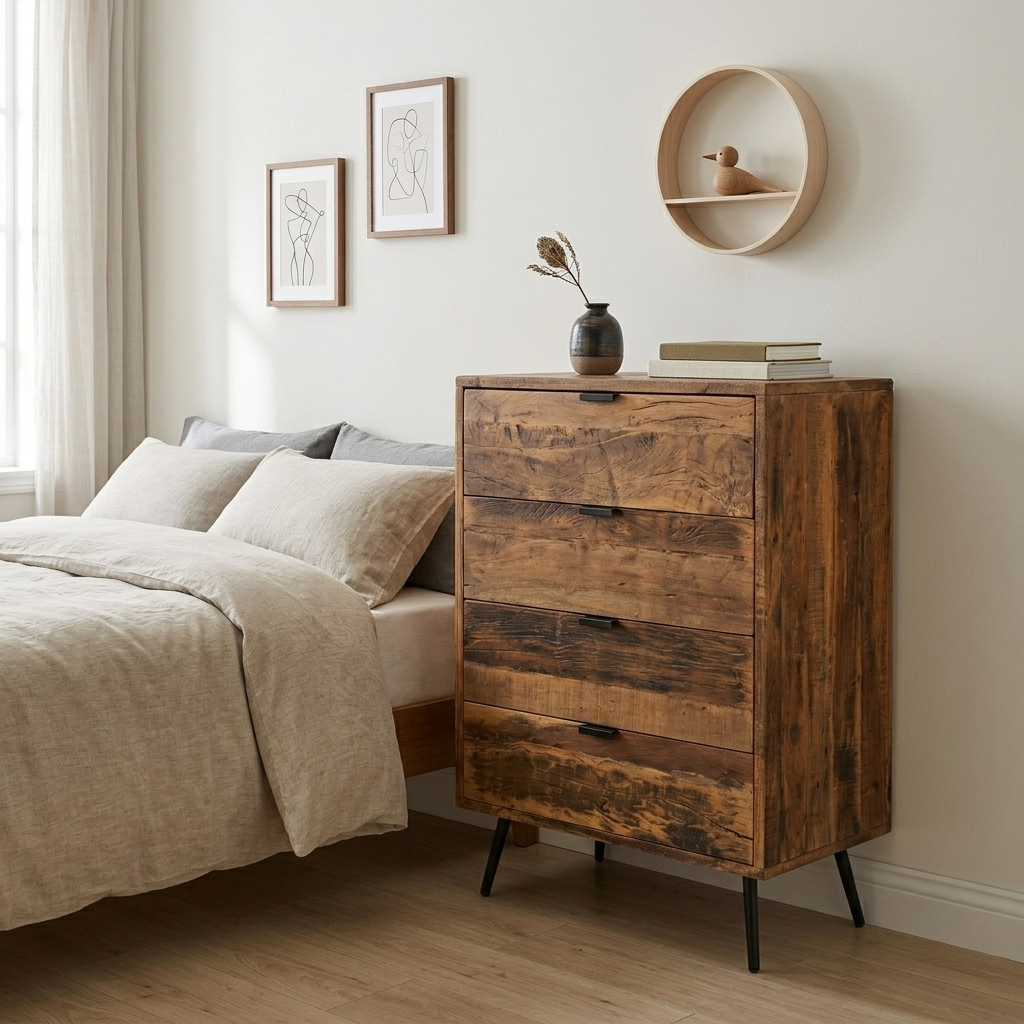 Old Teak Dresser – Handcrafted Aged Solid Teak & Wrought Iron Chest