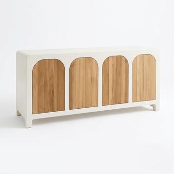 Roma 4 Sideboard – Hand-Worked Roman Concrete & Solid Teak 4-Door Buffet