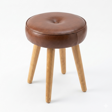 Set of 2 Lilli Seat Poufs – Handcrafted Solid Wood & Genuine Leather Stool