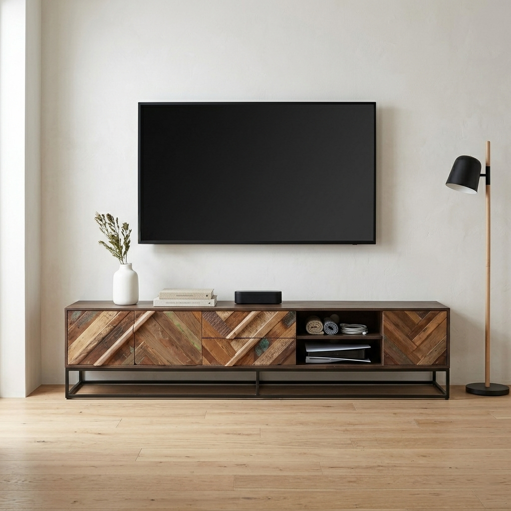 Rennes TV Stand – Handcrafted Solid Wood & Recycled Timber on Wheels