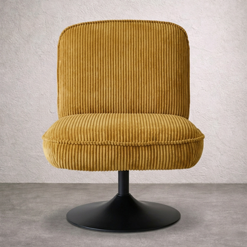 Poltrona Girevole Fukarustic Funky – Corduroy Zafferano e Base in Metallo Nero Industriale