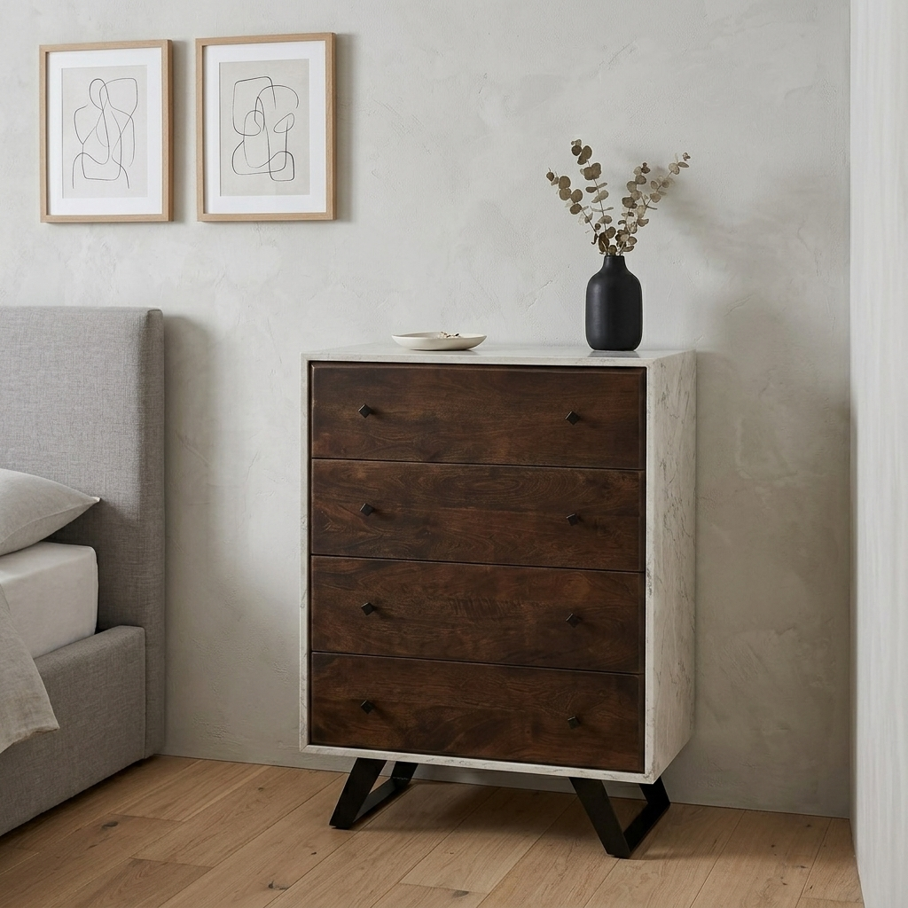 Marble 73 Dresser – Solid American Walnut & Luxury Marble Finish Chest