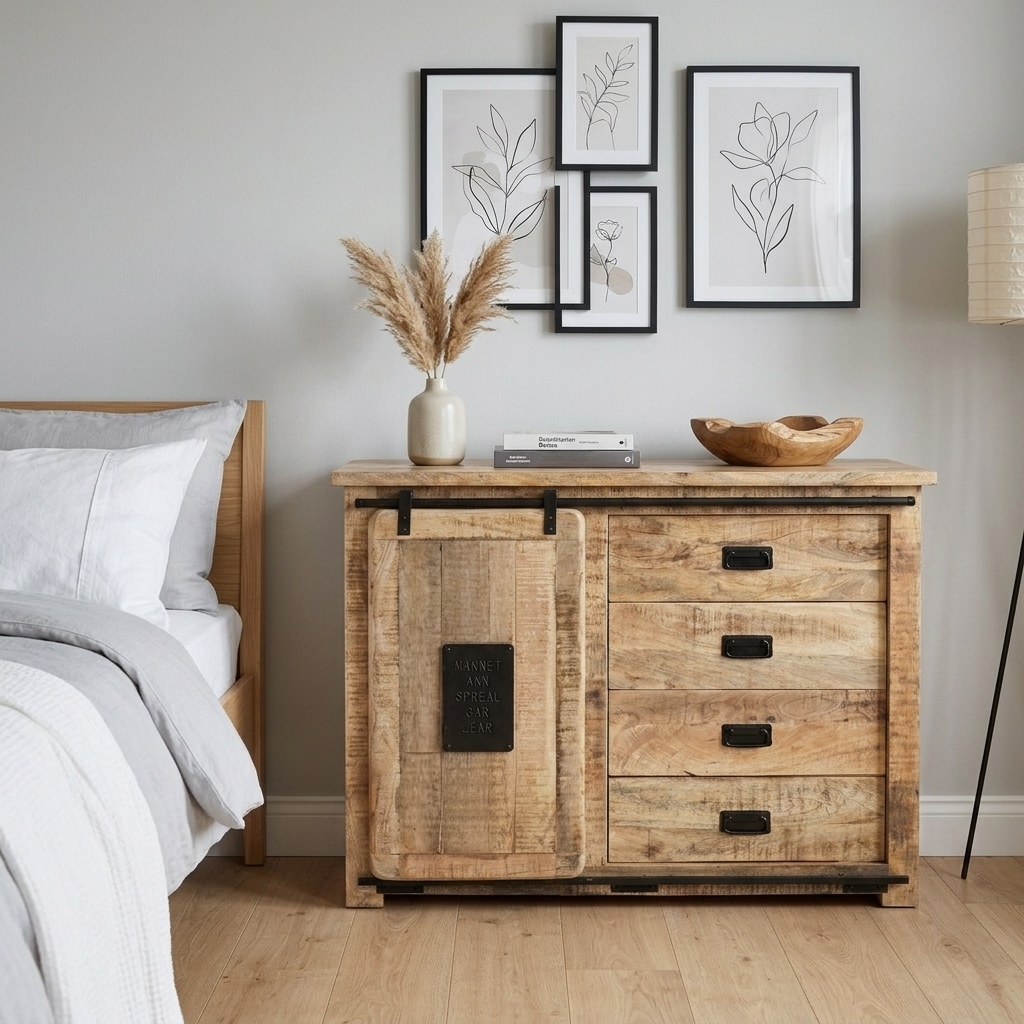 Jupiter 120 Natural Sideboard – Handcrafted Solid Wood & Wrought Iron Credenza