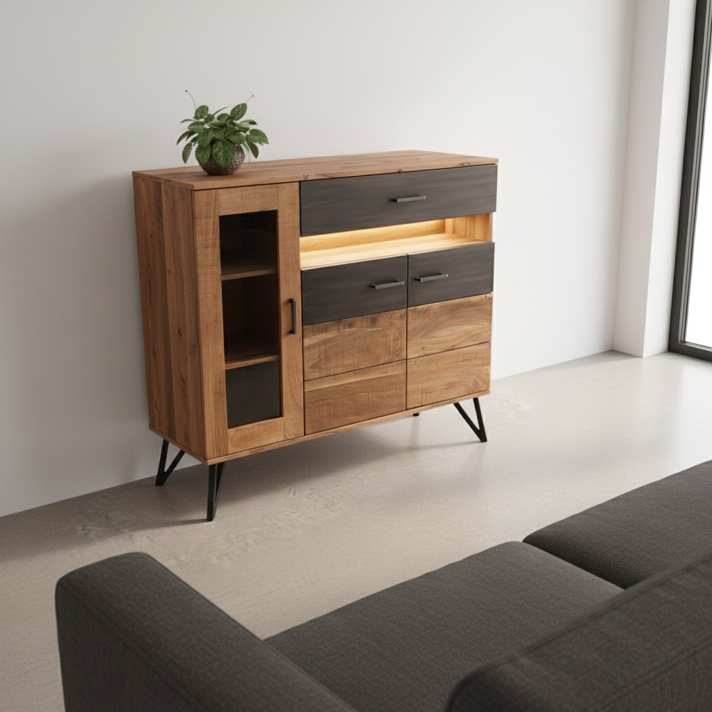 Wooden Highboard Sideboard Brown Black Finish