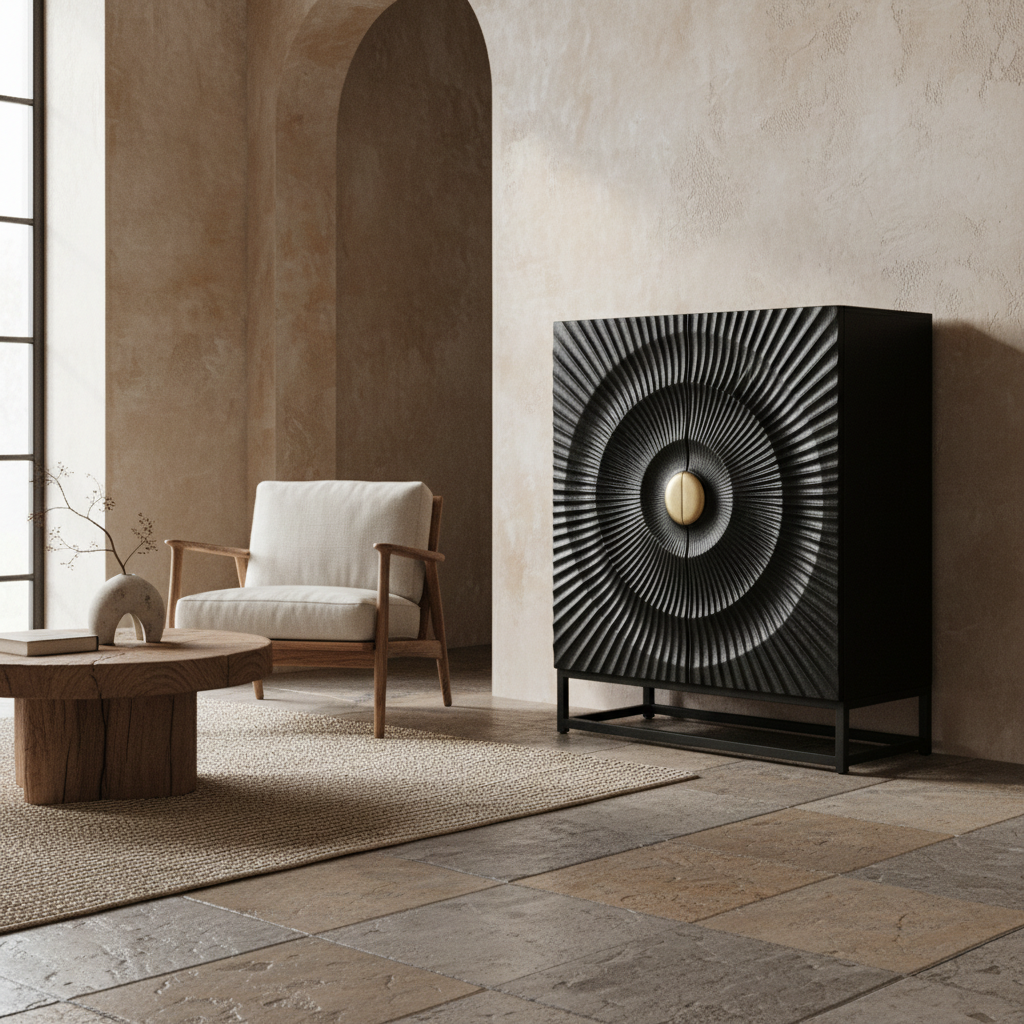 Solid Mango Wood Chest of Drawers 75 × 90 × 35 cm Black Gold Finish