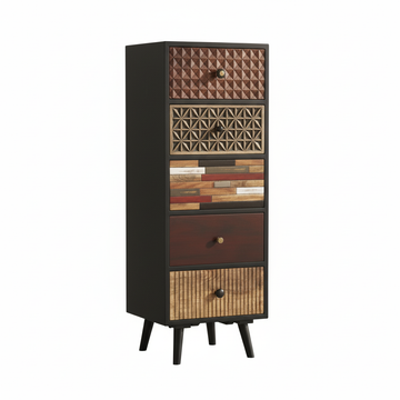 Solid Mango Wood Chest of Drawers 45 × 120 cm Black Multicolour Finish