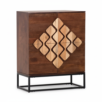 Solid Mango Wood Highboard Sideboard 100 × 80 × 42 cm Brown Black with Metal Frame