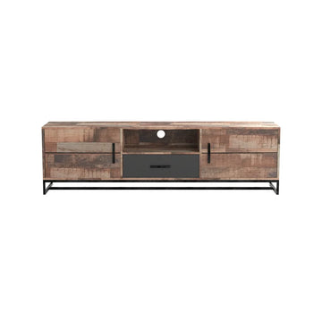 Solid Acacia Wood TV Unit with Storage 175 × 40 × 50 cm Brown Black with Iron Frame