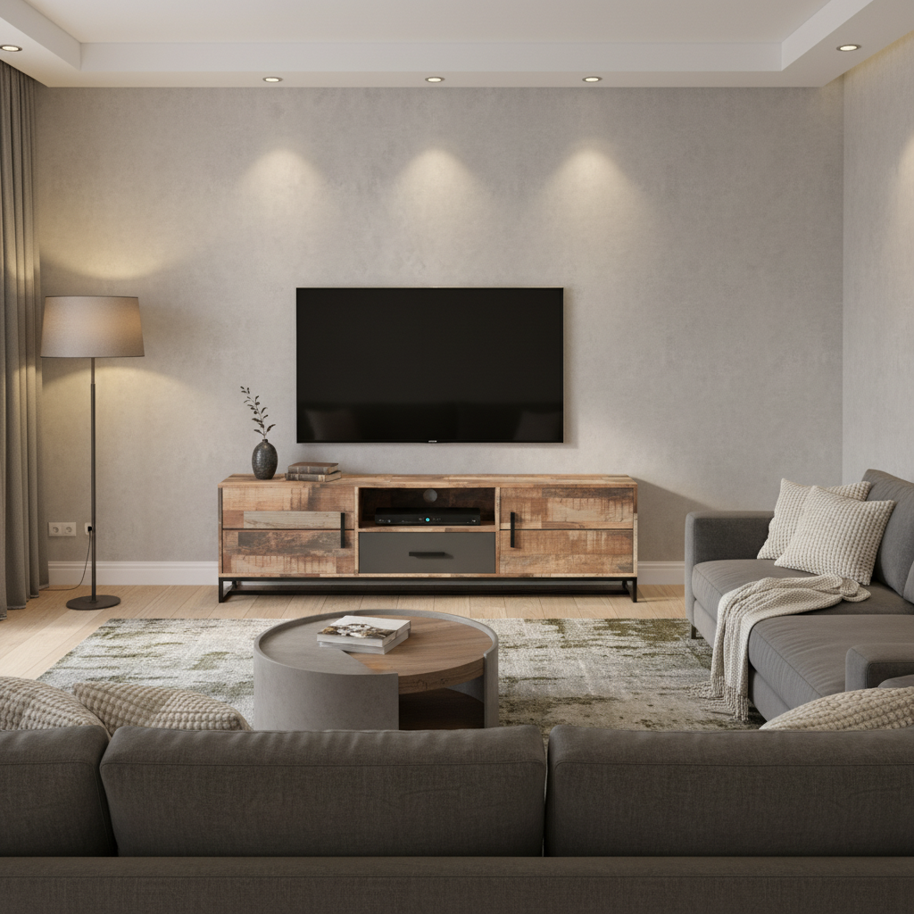 Solid Acacia Wood TV Unit with Storage 175 × 40 × 50 cm Brown Black with Iron Frame