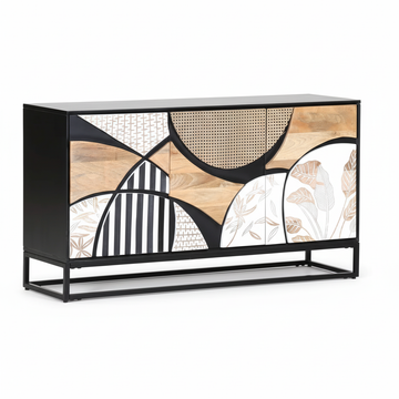 Solid Mango Wood Sideboard 140 × 75 × 40 cm Natural Black with Metal Frame