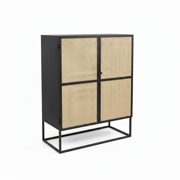 Rattan Highboard Sideboard 80 × 100 cm Black Woven Front