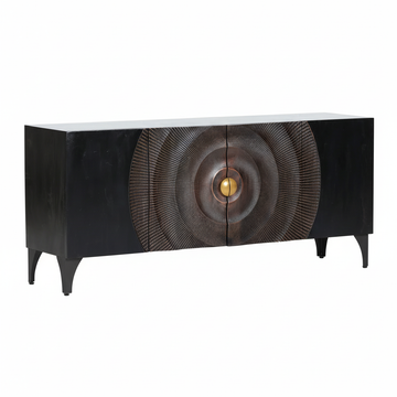 Solid Acacia Wood Sideboard 177 × 47 × 78 cm Black with Iron Frame